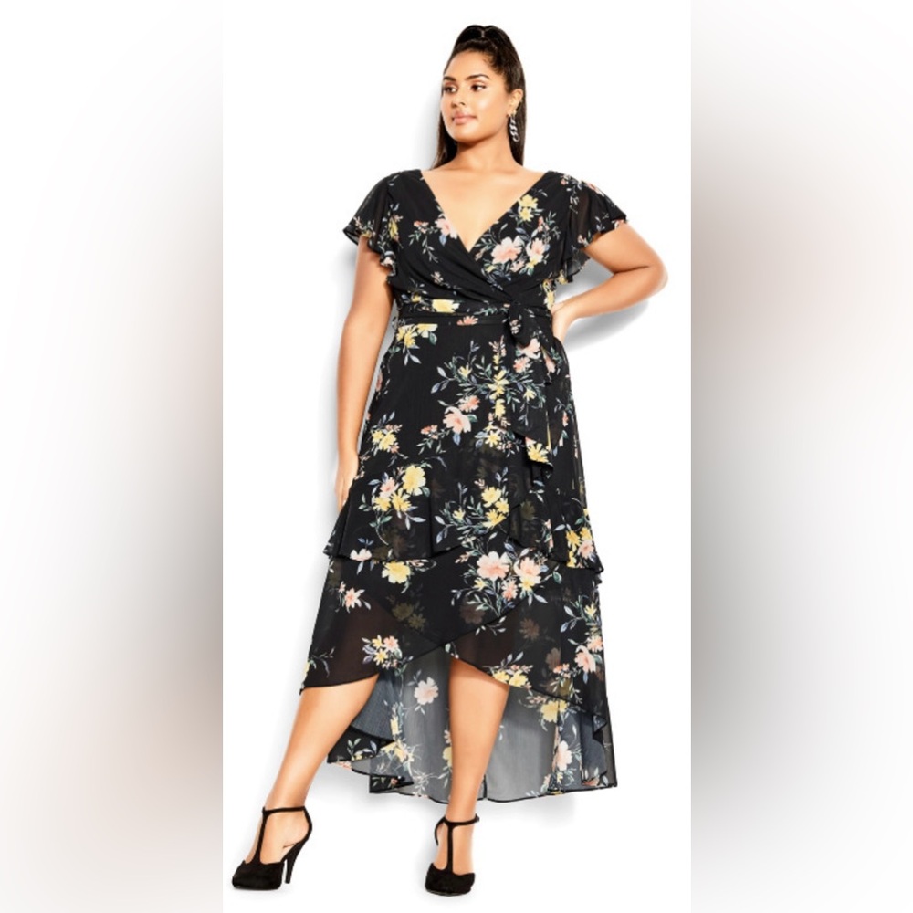 City Chic Flirty Tier Print Maxi Dress